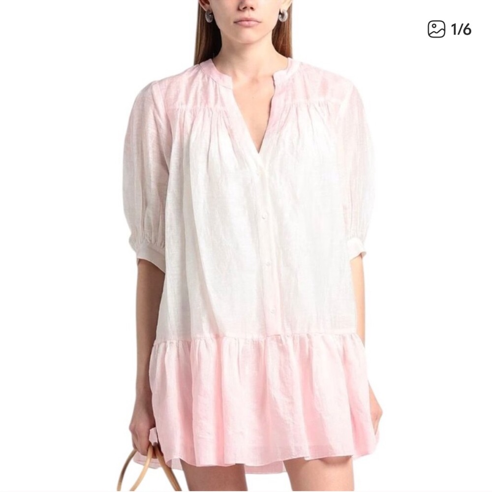 NWT SANDRO Summer Linen Shirt Dress Ombre
Pink and White Size Size 8